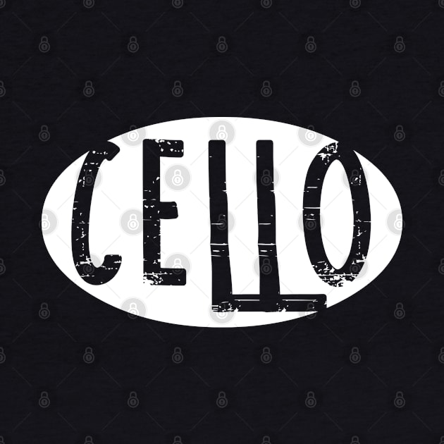 Cello Oval Rough White Text by Barthol Graphics